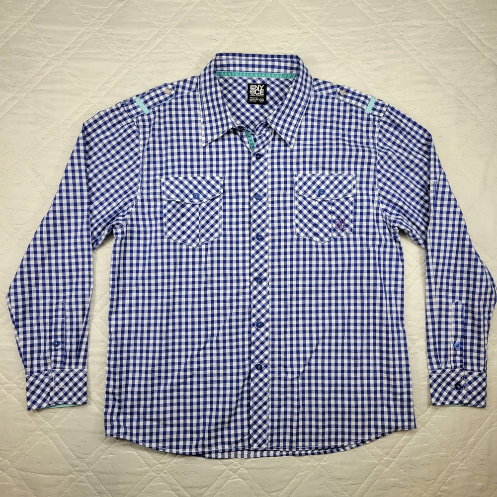Enyce blue check long sleeve dress shirt men's 2XL‎